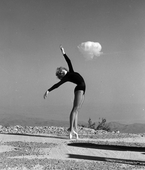 On April 6, 1953, ballerina Sally McCloskey performed an interpretive dance on top of Angel Peak while an atomic bomb with a yield of 11 kilotons exploded behind her, just 64 km away.