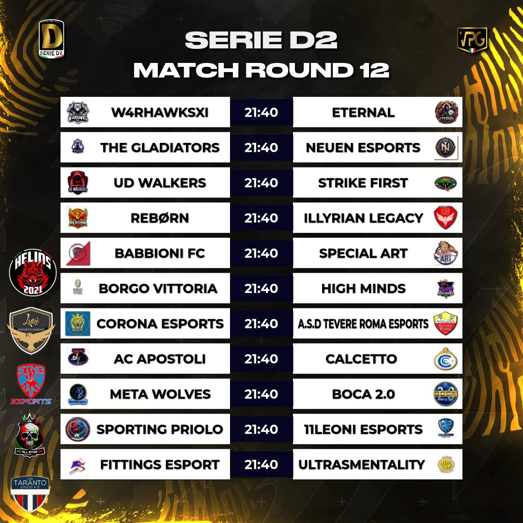 ⚽️Accoppiamenti Serie D1 D/ 📊Giornata 1⃣2⃣ Sponsor by @LukeeSportsGam @EtnaeSports @FCAllStar_30 @REBORNHLSPs5