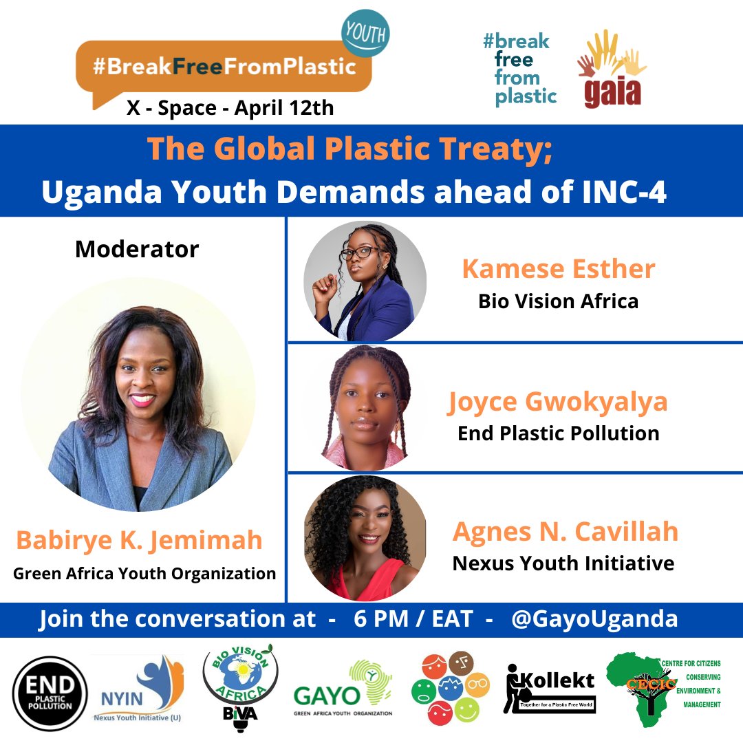 Add your voice to demand a strong global #PlasticsTreaty to end plastic pollution. Join us for the @brkfreeplastic - Uganda INC-4 Youth X-Space for discussion to share #YouthVoices in demand for a strong global plastics treaty. •Set a reminder here 🔽 x.com/i/spaces/1lDGL…