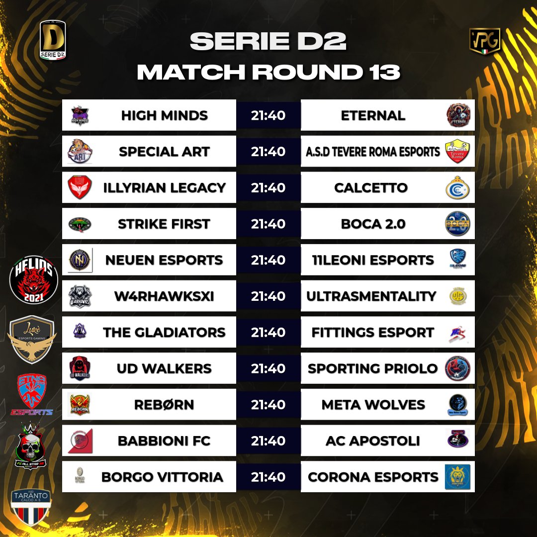 ⚽️Accoppiamenti Serie D1 / D2 📊Giornata 1⃣3⃣ Sponsor by @LukeeSportsGam @EtnaeSports @FCAllStar_30 @REBORNHLSPs5