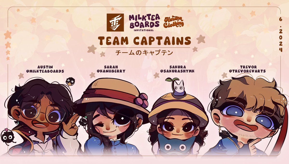 Here are the first four team captains of the #MTBInvitational Season 3, presented by @YukiAim and @haranaclothing! @milkteaboards @kaniiberry @sakurashymk @trevorevarts They will be drafting their teams live on May 4 @ 4 PM EST on twitch.tv/milkteaboards!