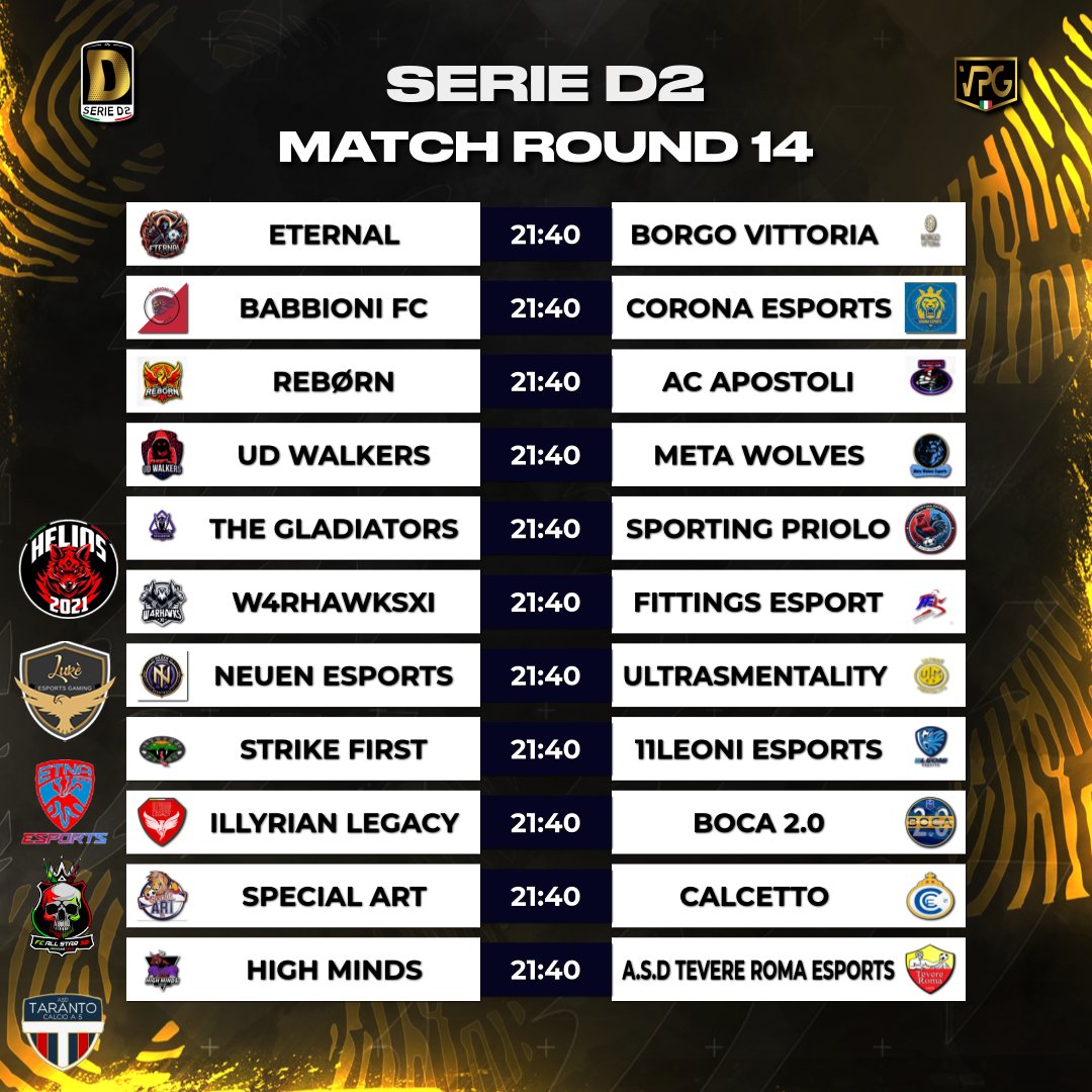 ⚽️Accoppiamenti Serie D1 / D2 📊Giornata 1⃣4⃣ Sponsor by @LukeeSportsGam @EtnaeSports @FCAllStar_30 @REBORNHLSPs5