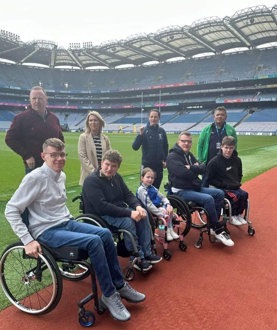 Proud aunty of niece (centre picture) junior wheelchair camogie player @club_munster in @CrokePark today with senior team advocating for current & future development & recognition of wheelchair hurling & camogie sport @club_munster #developjuniors #sustainthefuture @officialgaa