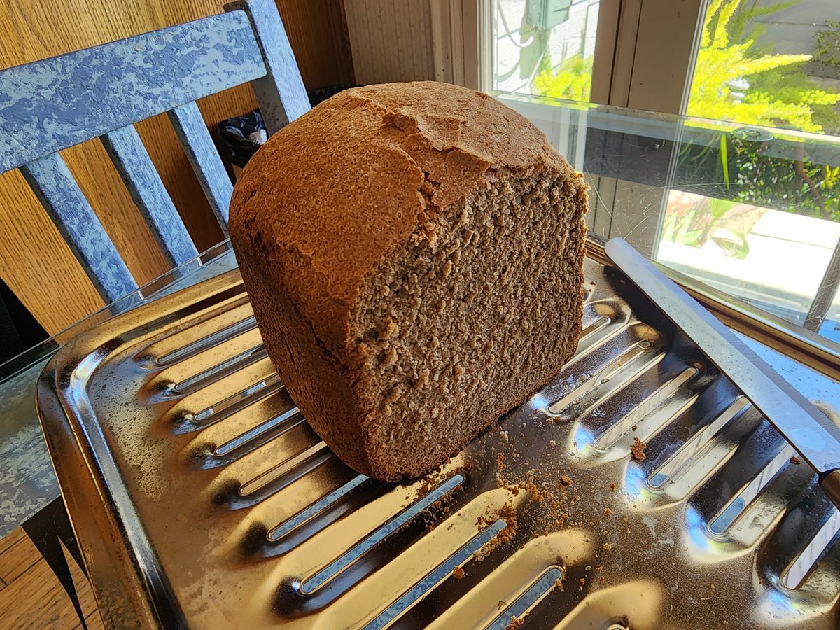 My hubby and I have gotten into #breadmaking this past week. Our first loaf was only so-so. This one (with #spelt flour) is slightly better. The shape looks good, doesn't it? #bread #loaf