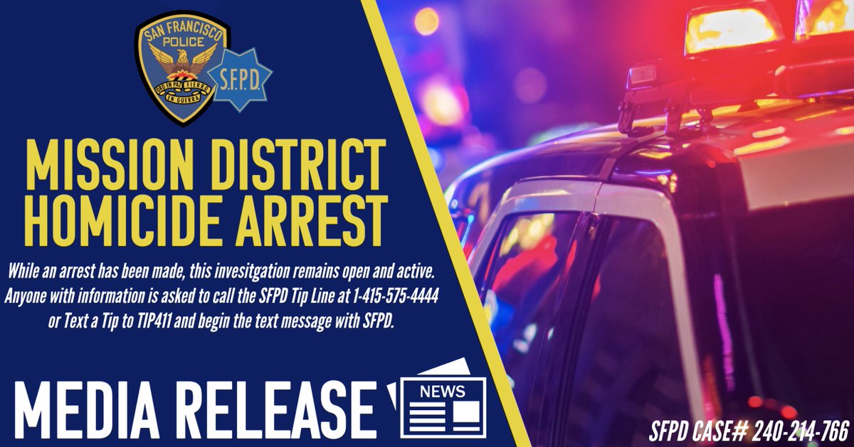 Hardworking investigators were able to identify, locate, and arrest a suspect within nine hours of a homicide that occurred yesterday in the Mission District on the 2300 block of Mission St. ➡️ tinyurl.com/pvdcek43