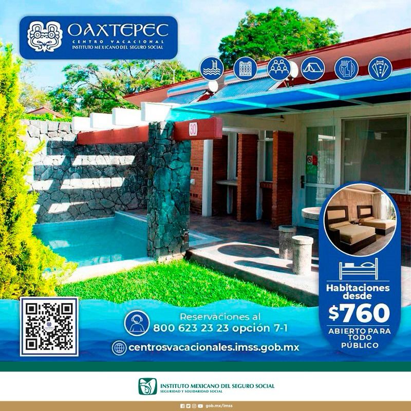 ¡Conoce el Centro Vacacional Oaxtepec! 🏕️Abierto para todo público.

☎️Reservaciones al 800 623 23 23 opción 7-1

Más información en: centrosvacacionales.imss.gob.mx