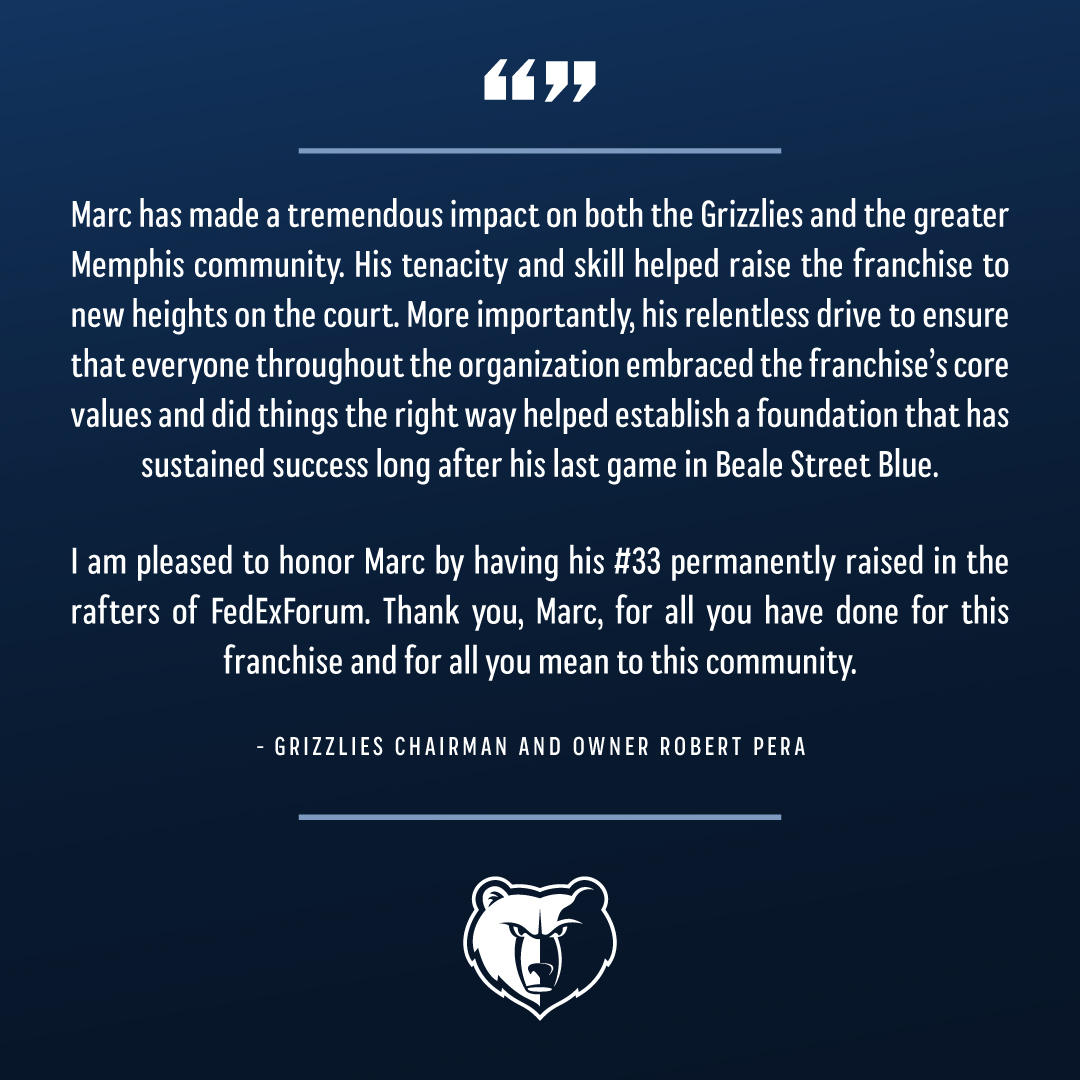 Grizzlies Chairman and Owner Robert Pera's statement on Marc Gasol's Jersey Retirement: