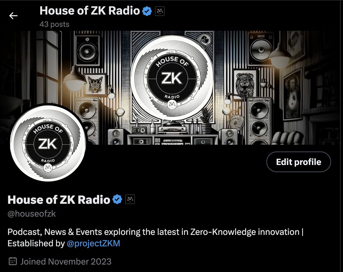 Here, we proudly introduce 'House of ZK Radio' - a podcast and media outlet designed to guide you through the fascinating world of zero-knowledge technologies. Follow @houseofzk to stay up-to-date with the latest developments, episodes and live 'House of ZK' events ⚡️