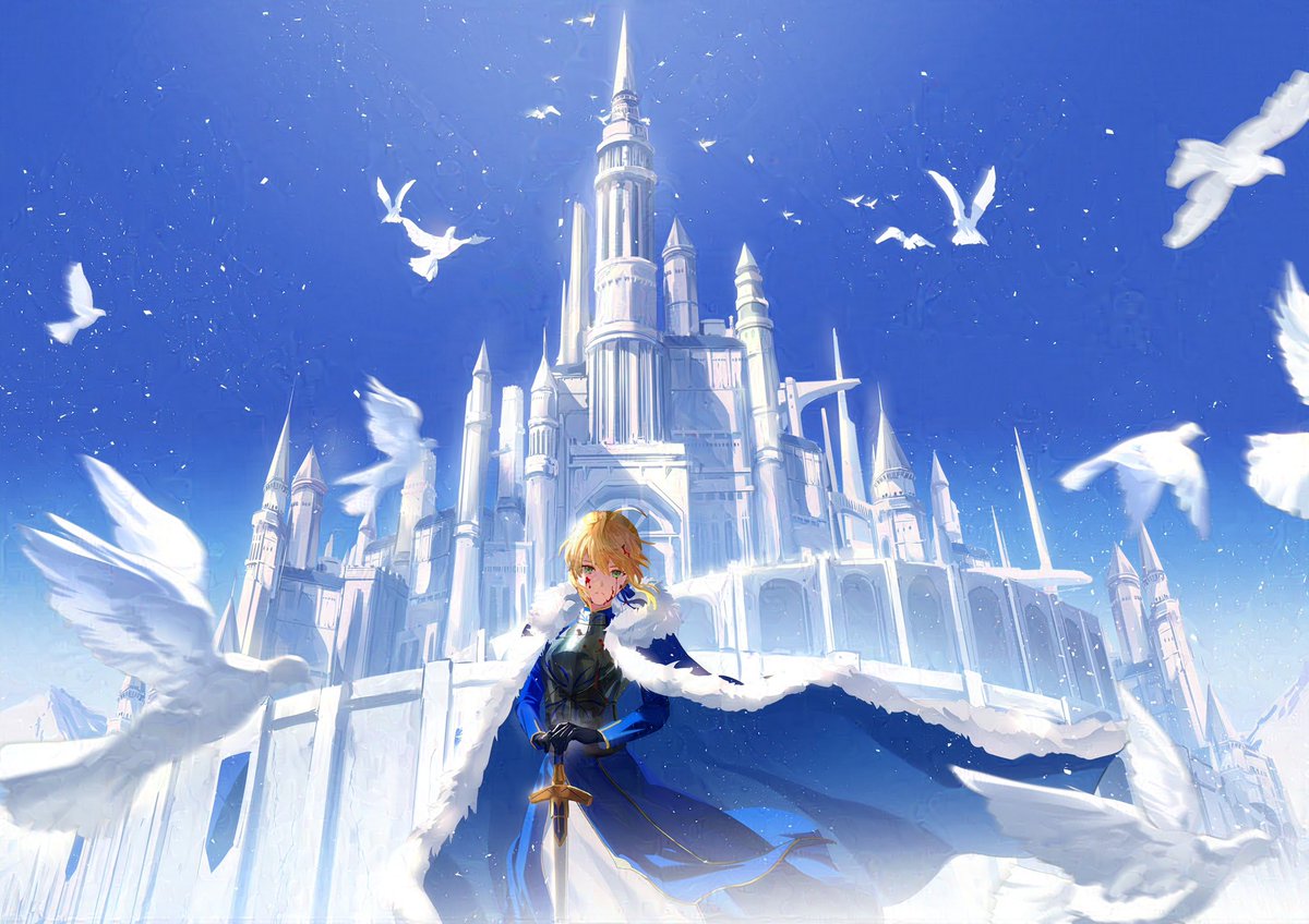 artoria pendragon (fate) ,saber (fate) 1girl solo looking at viewer short hair blonde hair dress holding  illustration images