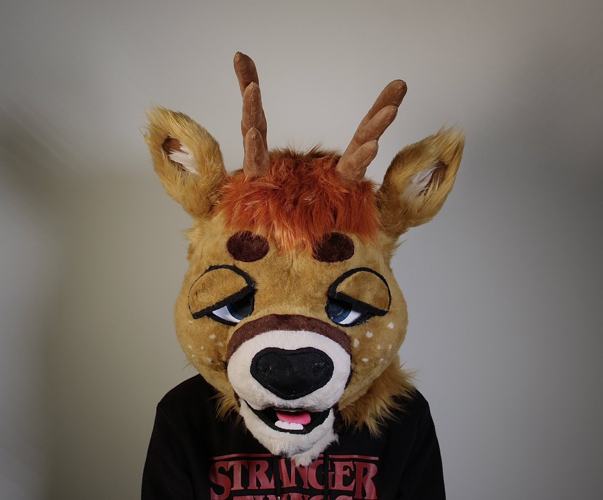 ContainCreature's tweet photo. Had the joy of bringing this deerlightful guy to life recently! 
Features 3 tongues, posable eyelids and removable antlers. Another successful little dude brought into the world by this mouse >:3 
#fursuit #FursuitsEveryday #furry https://t.co/p8CviNWA5M