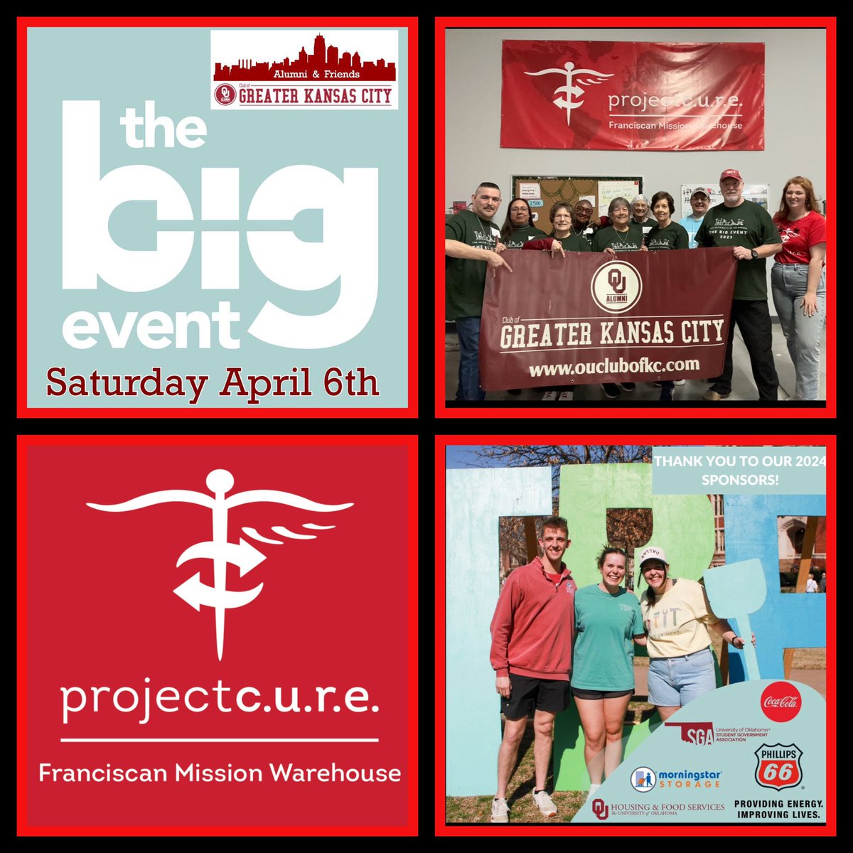 OUClubKC's tweet image. Excited to collaborate along side #KUMed for @OUBIGEVENT #TBE2024, empowering Project C.U.R.E. Franciscan Mission Warehouse in #KCMO today‼️

Join us in making a difference in our community 💪 

#OUCKC #Boomer #KCSooner #OUAlumni #OUDNA #Jayhawk #CommunityService