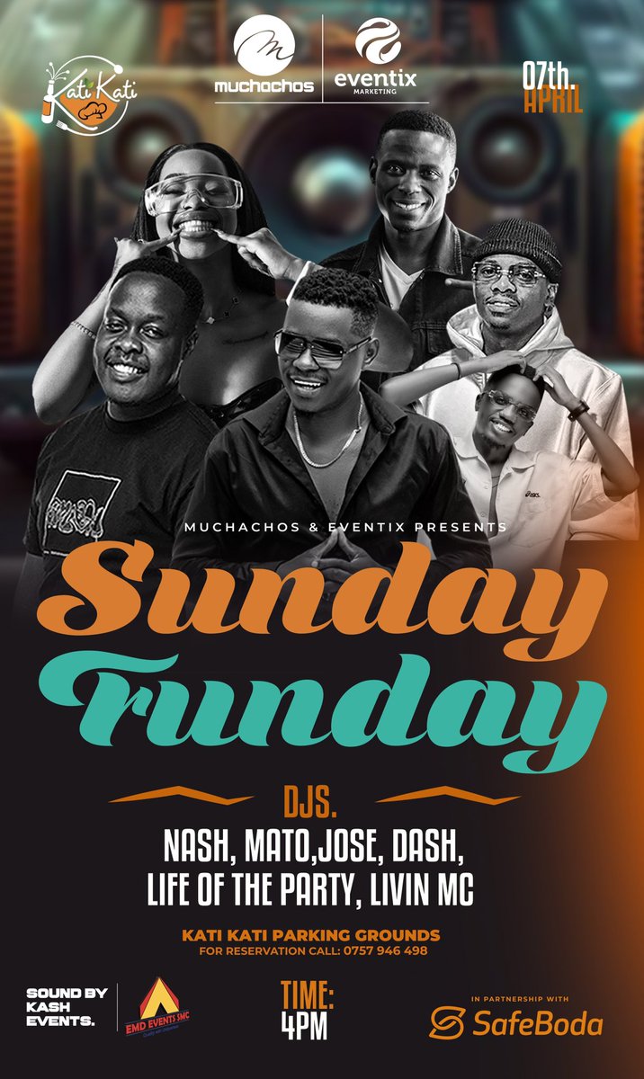 Your weekly Sunday dose of fun, vibes and enjoyments is due. #SundayFunday returns at Kati-Kati Parking Grounds. Enjoy great thrills from @forever_etania, @mato_djy, @Djjose256, @DJ_DashUG & @OneLivinMc and cheerful bottle service. FREE ENTRY!