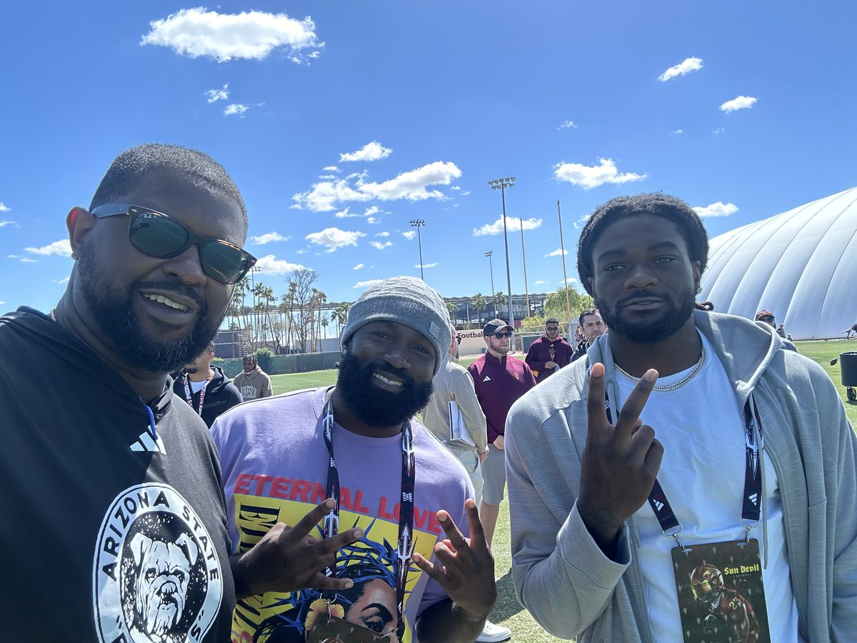 They keep coming back! Beautiful Day and more ASU legends! Great to have Eno Benjamin and Brandon Ayiuk at Spring ball practice today! #ActivateTheValley #ForksUp 🔱🔱🔱