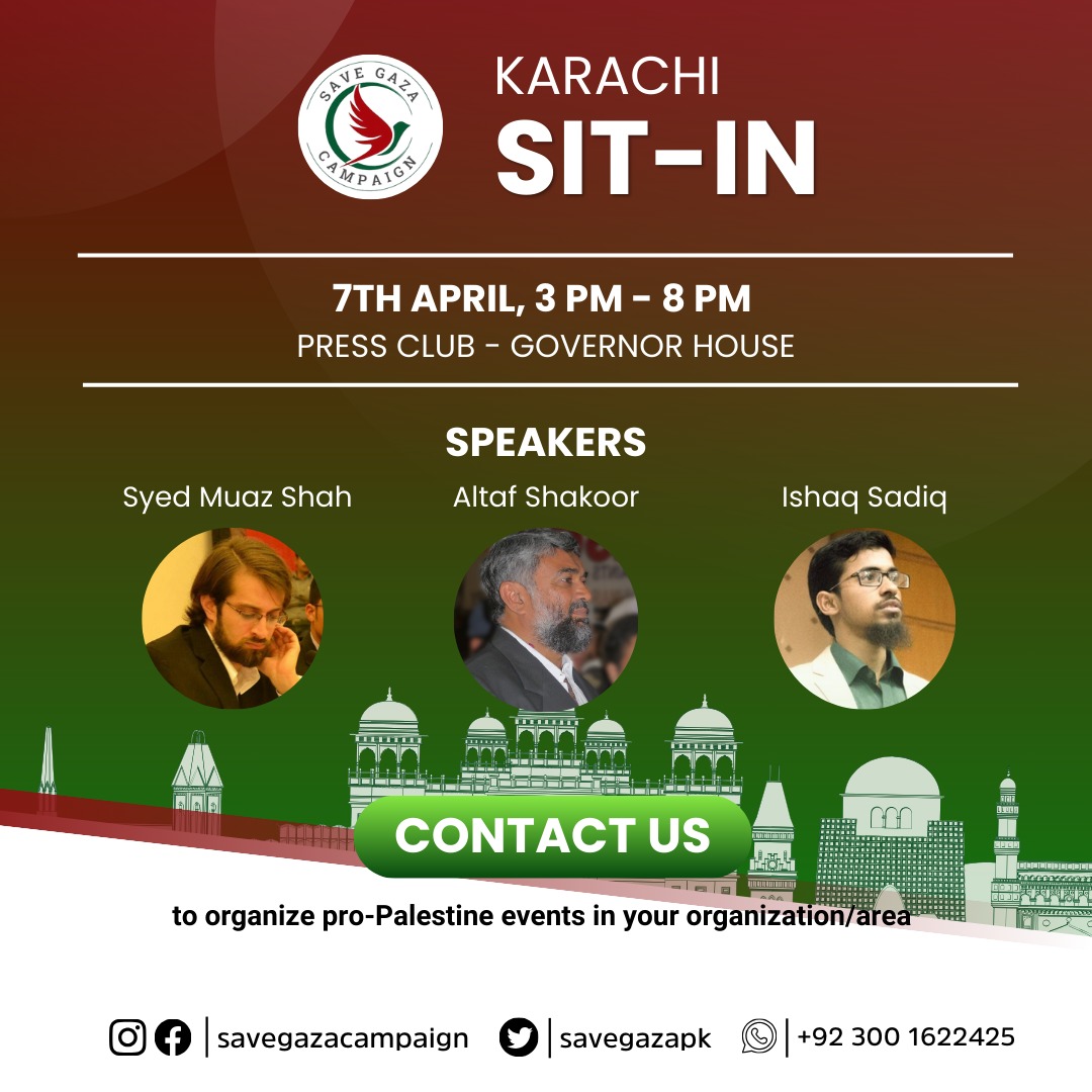 Speakers for Tomorrow #SaveGazaCampaign Dharna, @smuazshah, @AltafShakoor1 and @ishaqbinsadiq. #Karachi