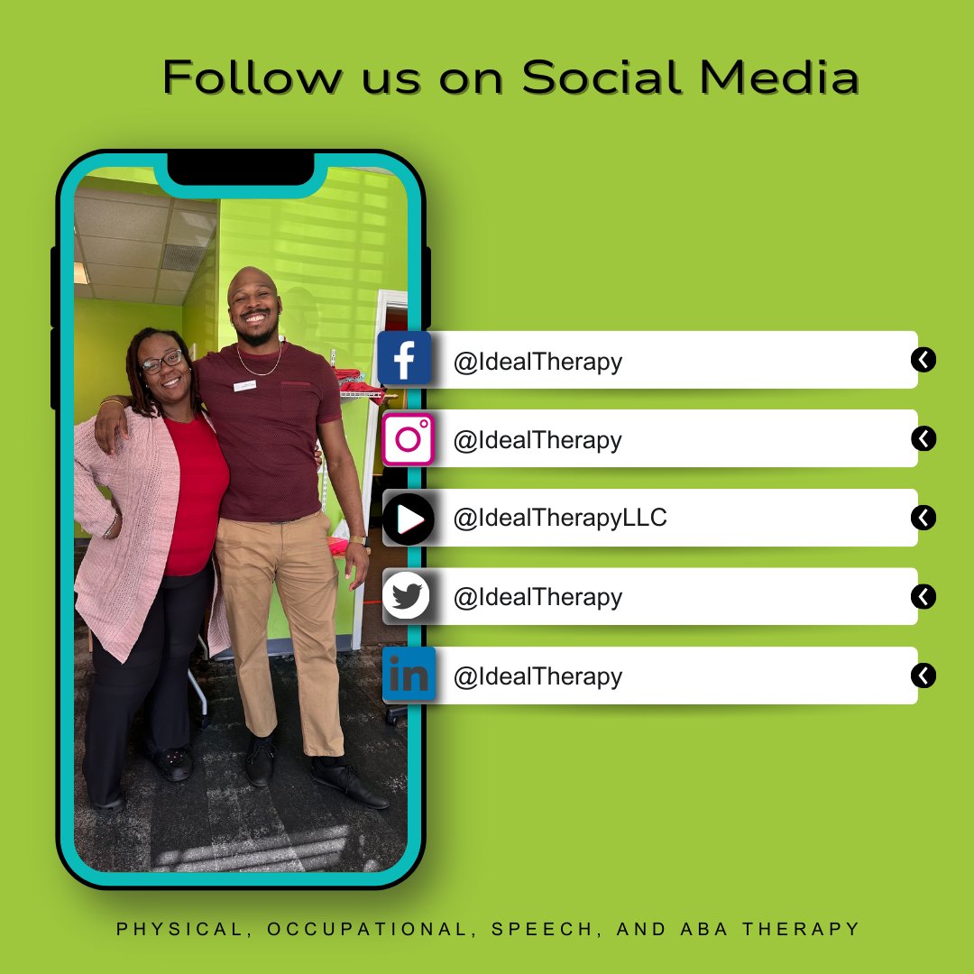 Follow all of our social media accounts for daily updates, career opportunities and more. 👍🏽

#IdealTherapy #Georgia #FayettevilleGA #Fayetteville#FollowUs #StayConnected #SocialMedia #ConnectWithUs #FollowForUpdates