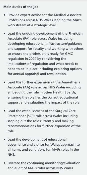 #Wales Should Not Deprive #Patients of #Doctors

By Substituting #PhysicianAssociates With 2 Yrs Training

10 Yrs To Train a #GP

beta.jobs.nhs.uk/candidate/joba…

@Eluned_Morgan @mabonapgwynfor
@WelshLabour @Plaid_Cymru @YesCymru @WGHealthandCare
@HEIW_NHS @BMACymru ⁦@AgeCymru⁩