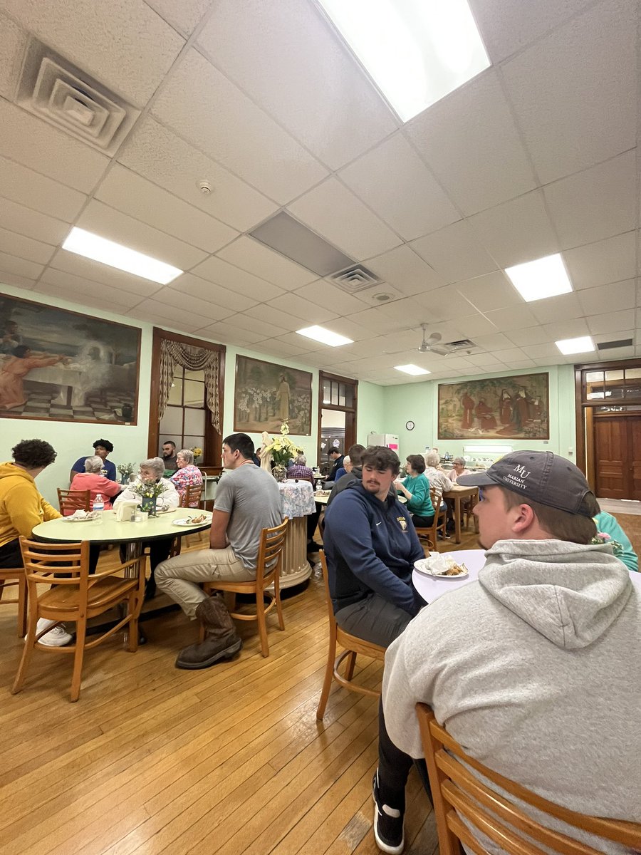 Coach_SmithMU's tweet photo. I appreciate this group of young men and the opportunity to visit the Sisters of Oldenburg Indiana. Also, Special thank you to Amanda Scanameo for leading us on this trip. Go Knights! https://t.co/lbYvVlxe8s