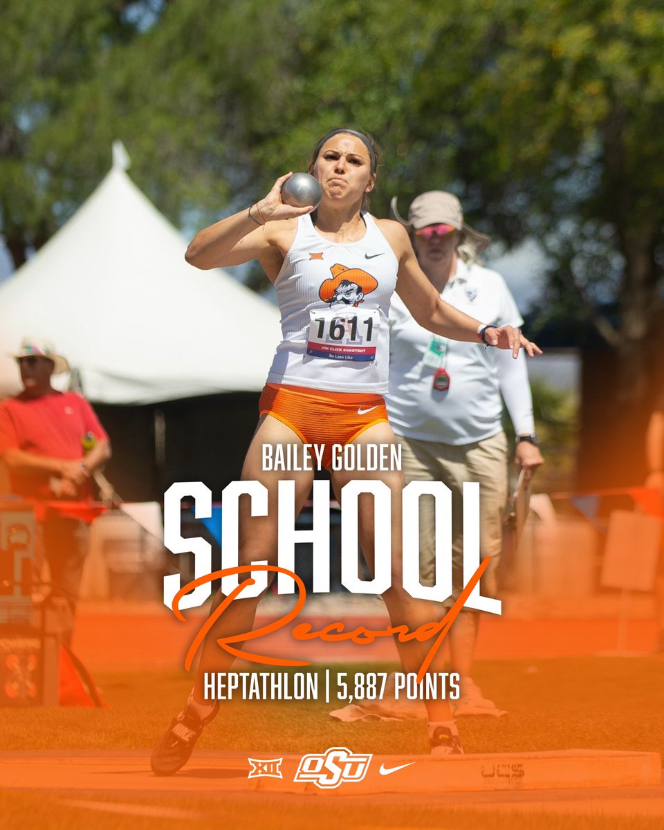 🚨NCAA LEAD AND SCHOOL RECORD🚨 Bailey Golden hits a MASSIVE PR in the Heptathlon, winning FOUR of the seven events overall on her way to breaking her own school record! #GoPokes I #run4okstate