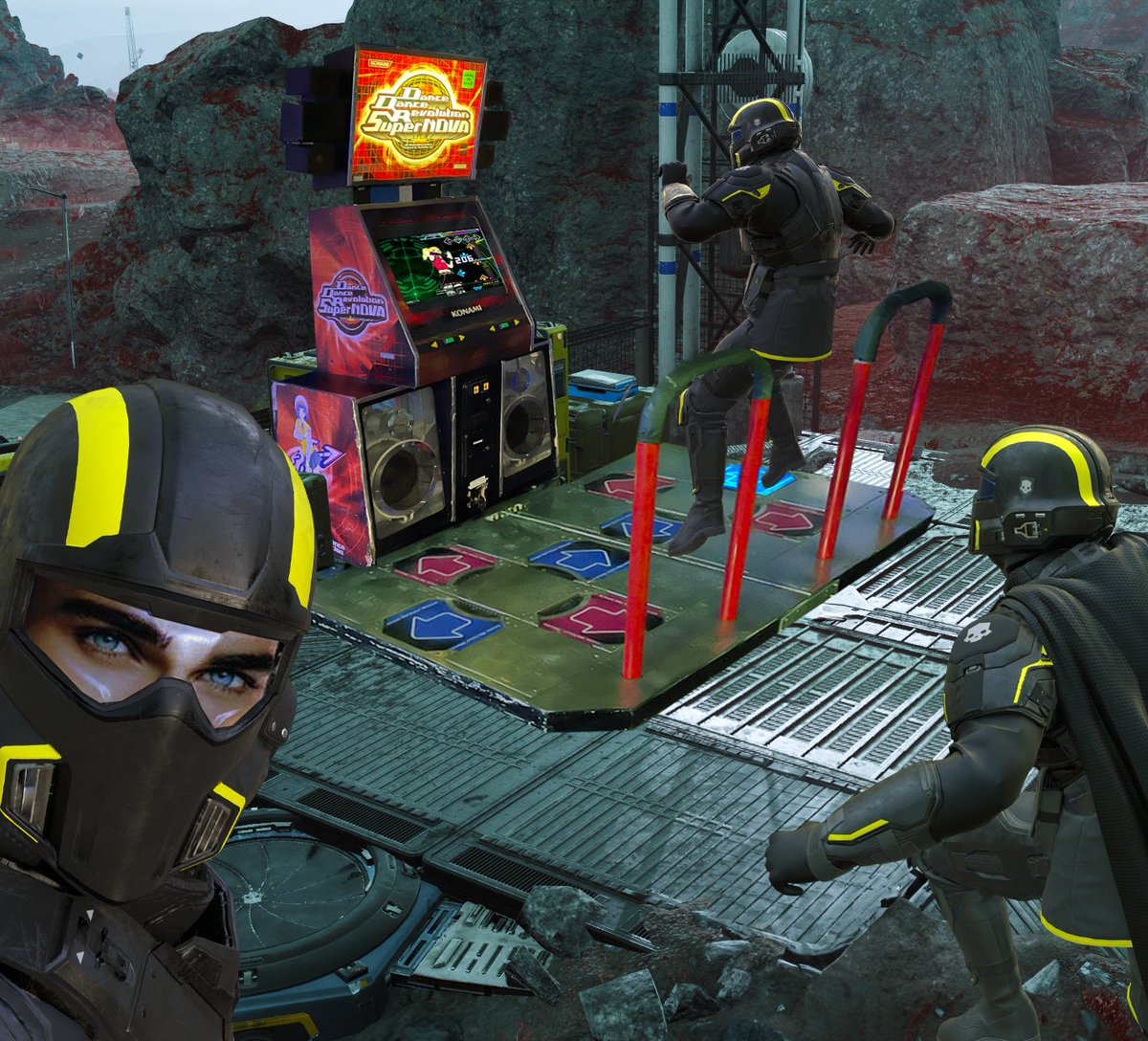 A mod idea for Helldivers to replace all the consoles with DDR machines