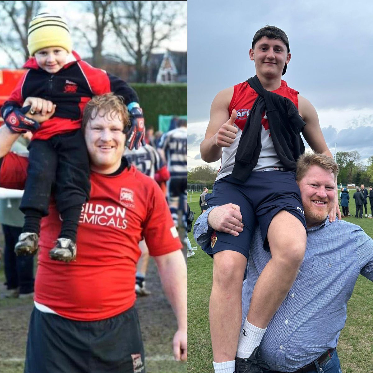 Separated by 16 years. @osianj29 played for @LondonWelshRFC Druids today watched by @LorneWard who looked after him as a 2 year old when he was playing for the club. #wemakedragons