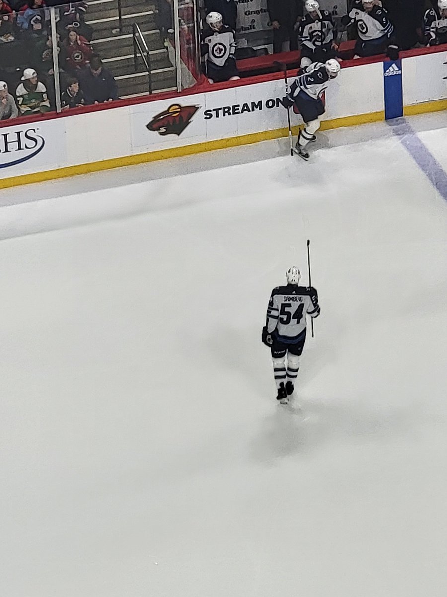 MNHOCKEYU's tweet photo. Two former Hermantown High School players playing for the Winnipeg Jets today vs. The Minnesota Wild. # 4 Neal Pionk and # 54 Dylan Samberg. @WinnipegJets #NealPionk #DylanSamberg https://t.co/e4VtSPXkJX