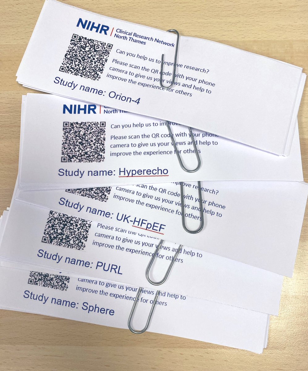Great initiative from @NIHRCRN_nthames to advance PRES responses with QR specific codes per study. @MSEResearchTeam we are ready to circulate to #cardiac research participants 💙💛