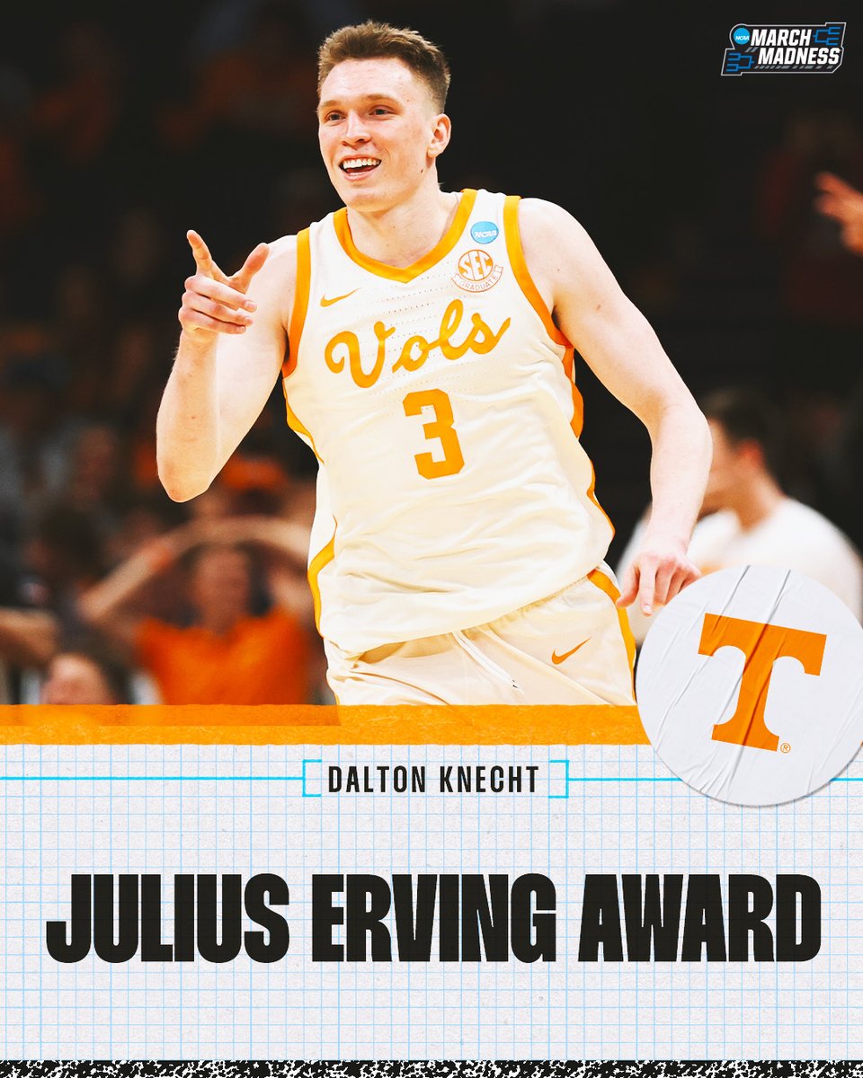 Dalton Knecht wins the #ErvingAward 🤩 The @Vol_Hoops star has been awarded small forward of the year honors 🏆 @Hoophall