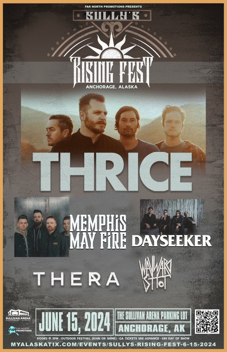 Stoked to announce we’ll be playing our first ever show in Anchorage, AK at Rising Fest w/ @Thrice, @MemphisMayFire and more! Who’s coming to see us?