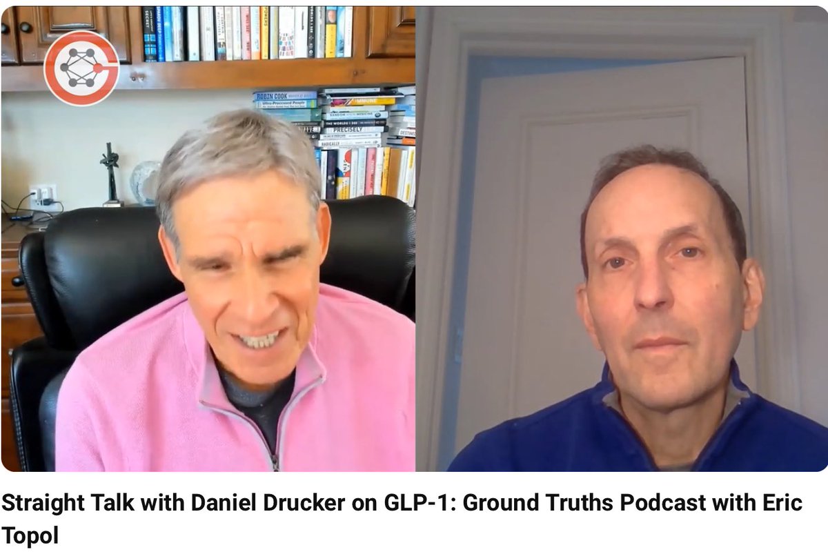 The latest Ground Truths Podcast @EricTopol The GLP-1 story, from #insulin to #weightloss #obesity #heartdisease #kidney disease #Parkinsons #Alzheimers with a dash of GIP, some glucagon, a bit of neuroscience #inflammation and a look to the future youtube.com/watch?v=80ufzc…