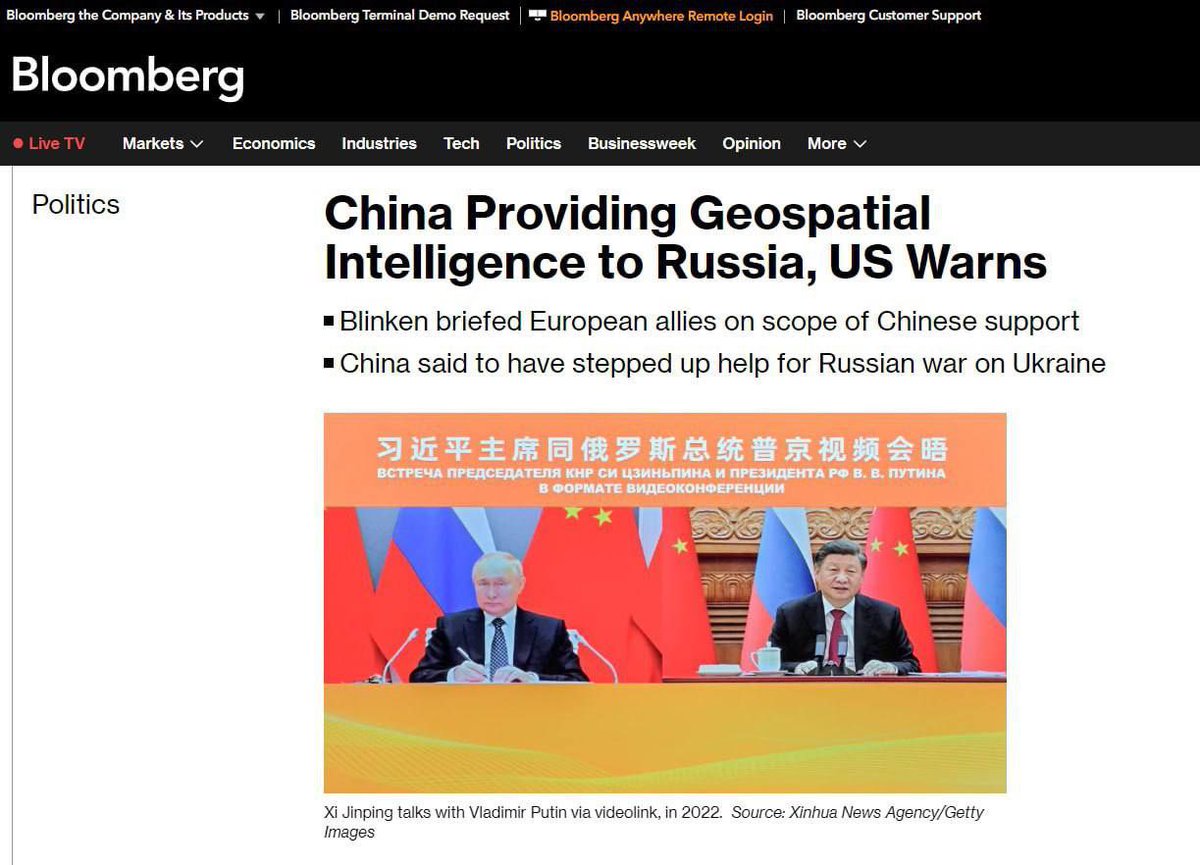 🇨🇳🇷🇺 La Cina ha iniziato a fornire alla Russia immagini satellitari di attacchi missilistici, microelettronica, macchine per la produzione di serbatoi, ottica e carburante per missili - Bloomberg.

Secondo la pubblicazione, che cita fonti delle autorità americane, la cooperazione…