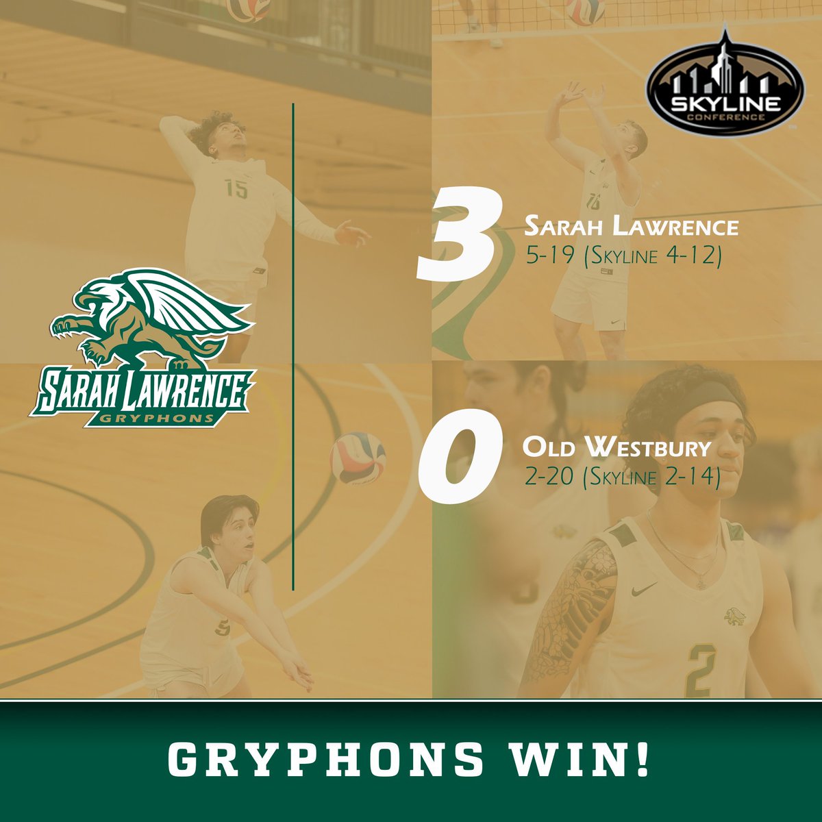 GRYPHONS WIN! Men's volleyball wraps up their season by taking down Old Westbury on senior day 3-0 🏐 Ciron - 14 Digs 🏐 Espejo - 2 Digs 🏐 Gates - 4 Digs 🏐 Silva - 31 Assists 🏐 Davis - 19 Kills 🏐 Calle Schulz - 8 Kills + Ace #StrengthAndIntelligence #GoGryphons #SeniorDay