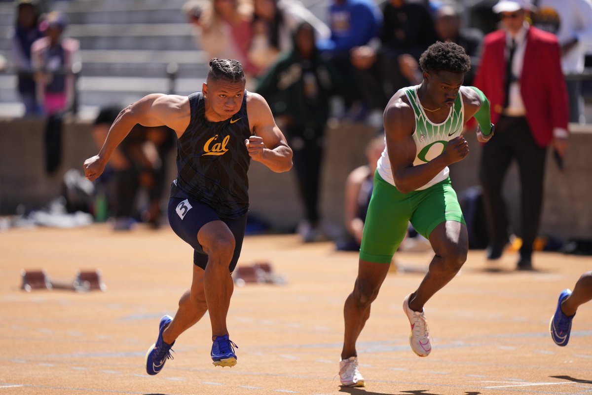 Men’s 100m | Chase Williams improves his No. 5 program entry to 10.36, good for 3rd place, while George Monroe crushes his own PR with a 10.37 to move up to No. 6 in Cal history!! #GoBears🐻