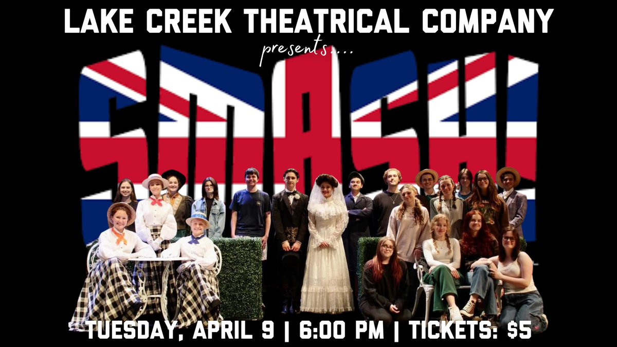 Come see the award winning production of SMASH! by our very own Lake Creek Theatrical Company this Tuesday, April 9 at 6 PM. Tickets are $5 
<a href="/lions_trw/">Tim Williams</a> <a href="/KellyLout/">KLout</a> <a href="/TanyaBrogger/">Tanya Lambert Brogger</a> <a href="/newtonLCHS/">Mrs_NewtonLCHS</a> <a href="/MrGossett_LCHS/">Joshua Gossett</a> <a href="/Counselors_LCHS/">Lake Creek High School Counselors</a> <a href="/MontgomeryISD/">Montgomery ISD</a> <a href="/amycbusby/">Amy Busby</a> @Mruffin15 <a href="/lcreektheatre/">Lake Creek Theatrical Company</a>