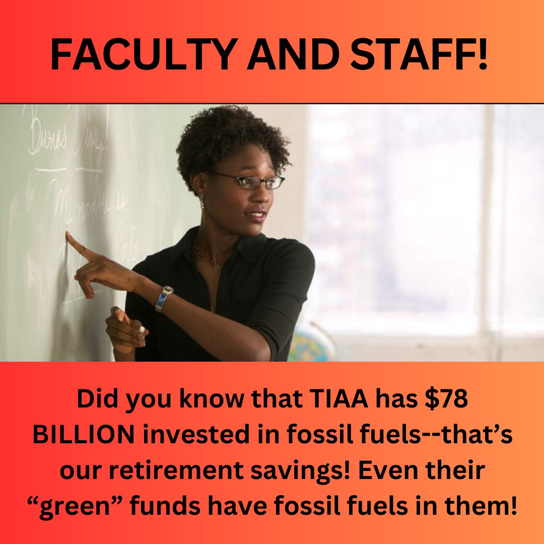 Does your professor or teacher have a @TIAA retirement account? They probably do. But they might not know that TIAA is a massive climate offender. So spread the word? Because climate denial is the real #marchmadness 

#climatechange #rolltide #huskies #TIAA