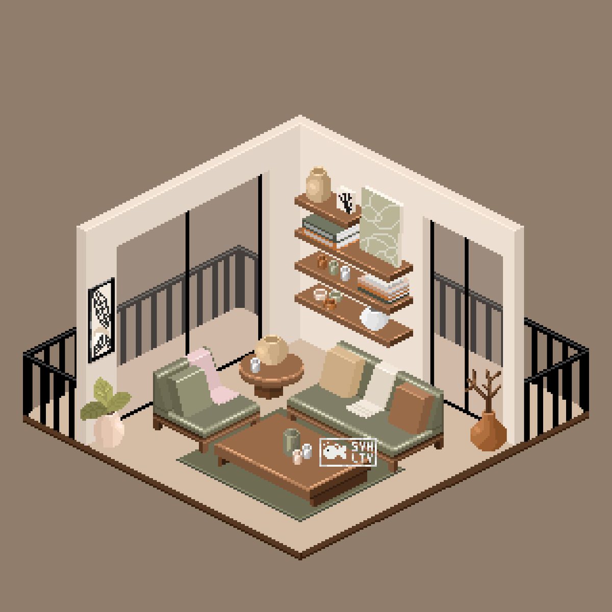 Isometric Living Room. 
#pixelart #ドット絵