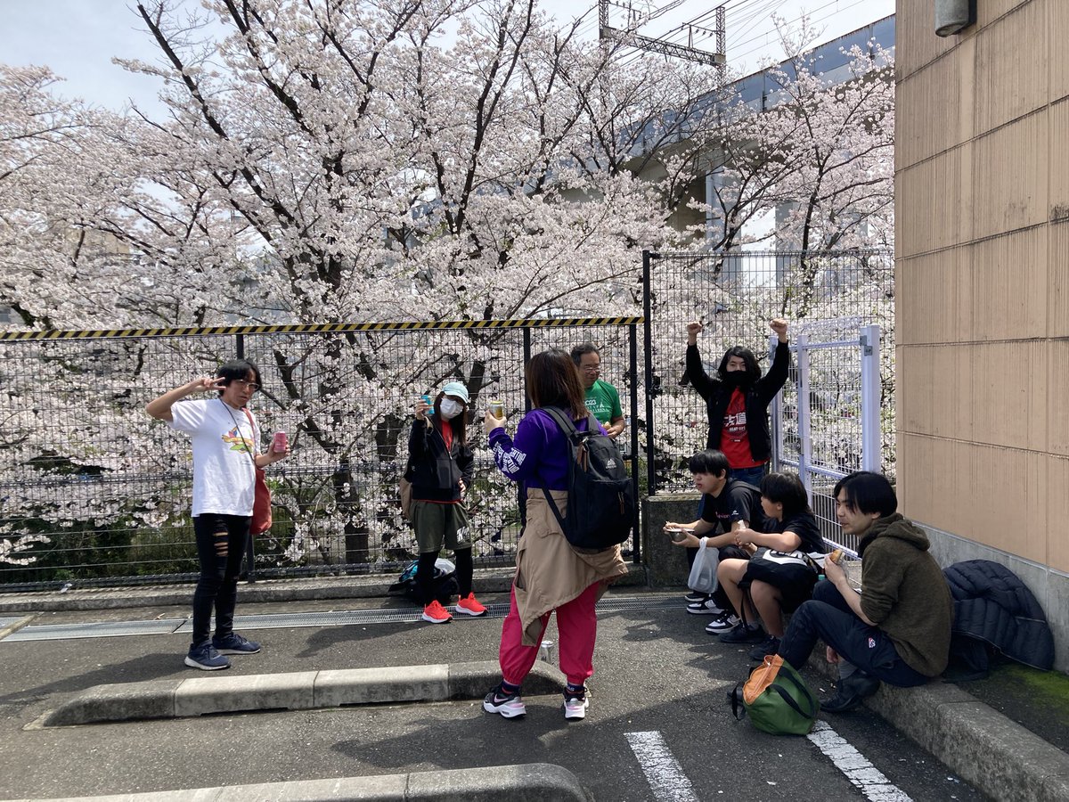 設営終わったら皆で近くの川へお花見に🌸 絶好の酒盛り日和🍻