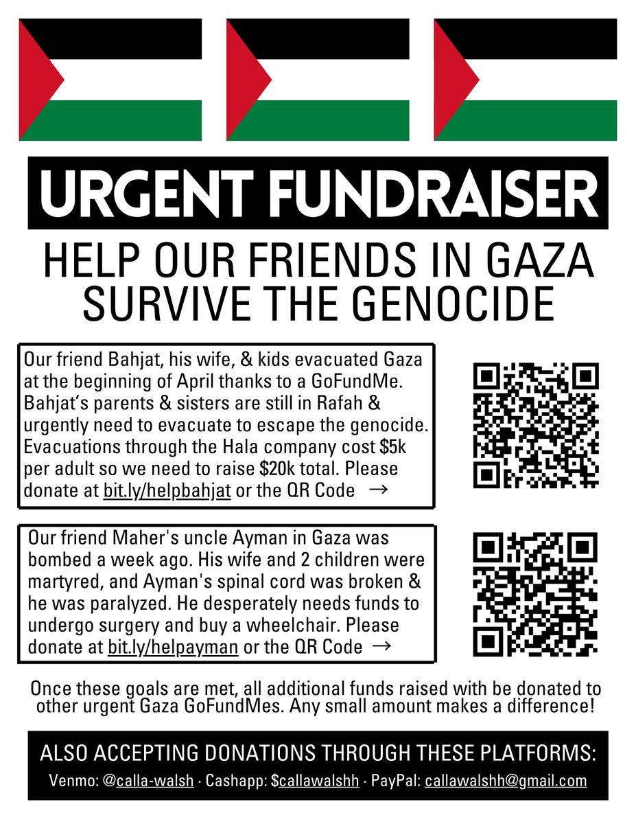 🚨 URGENT GAZA FUNDRAISERS! We still have $23,000 left to raise but I'm confident we can do it! Please, lives are at stake. Download, print, and distribute these flyers everywhere - on the street, at shows, at political events, etc. Download here: drive.google.com/file/d/11oyG89…