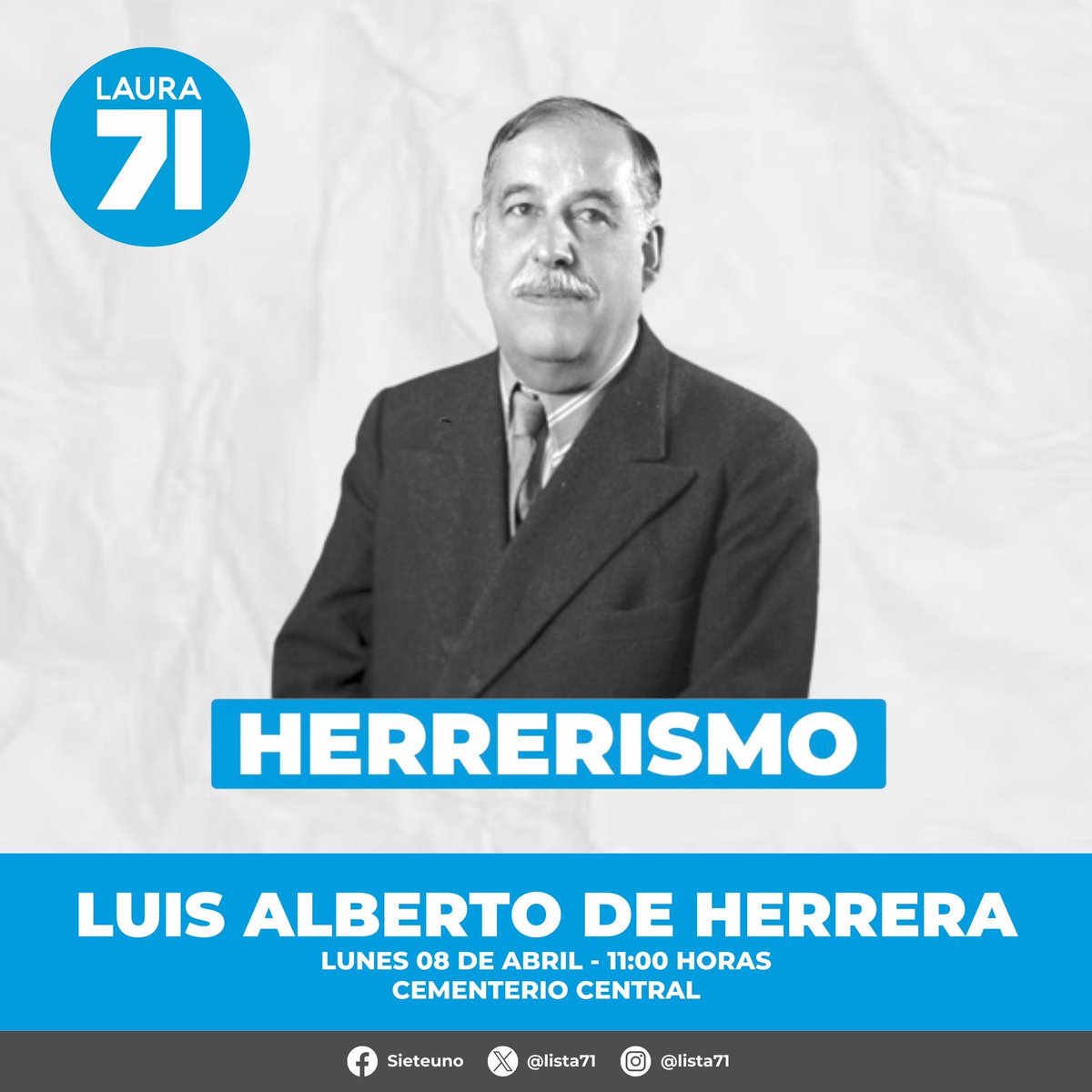 A 65 años de su fallecimiento, rendimos homenaje a Luis Alberto de Herrera. ¡Los esperamos este lunes 8 de abril a las 11 horas, en el Cementerio Central!