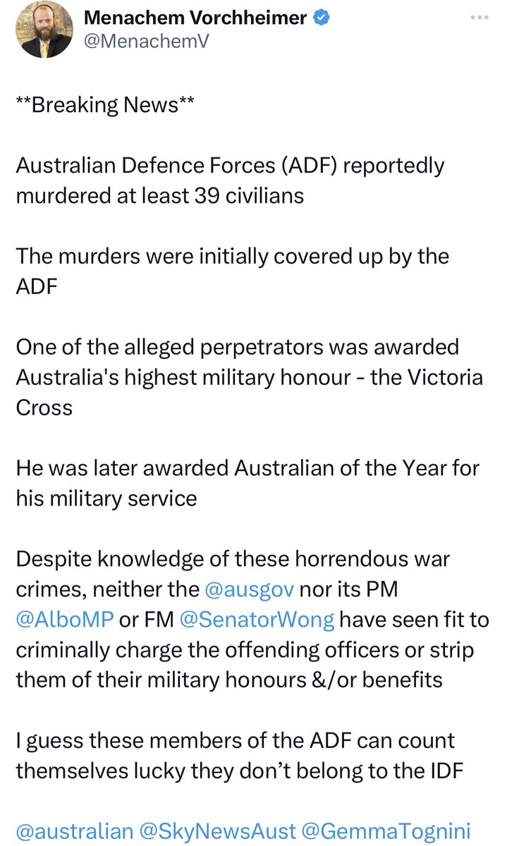 “we should be allowed to commit war crimes like the ADF does” is such a funny comparison