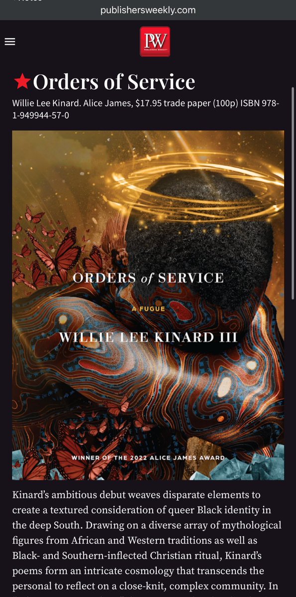 Way ahead of you. Via @BostonReview, it's the first piece proper in my book, ORDERS OF SERVICE. Shoutout to Sister Sonia. Happy National Poetry Month ✨ Buy ORDERS now: bit.ly/kinardorders v