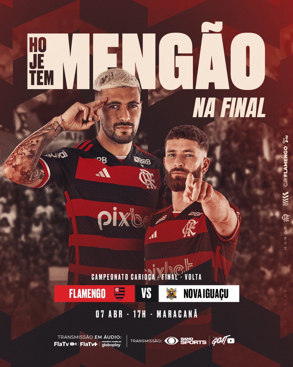 HOJE TEM MENGÃO NA FINALÍSSIMA DO @cariocao! 

Às 17h, o Mais Querido enfrenta o Nova Iguaçu, no Maracanã! Vamos com tudo em busca do título! 

#FLAxNIG #VamosFlamengo