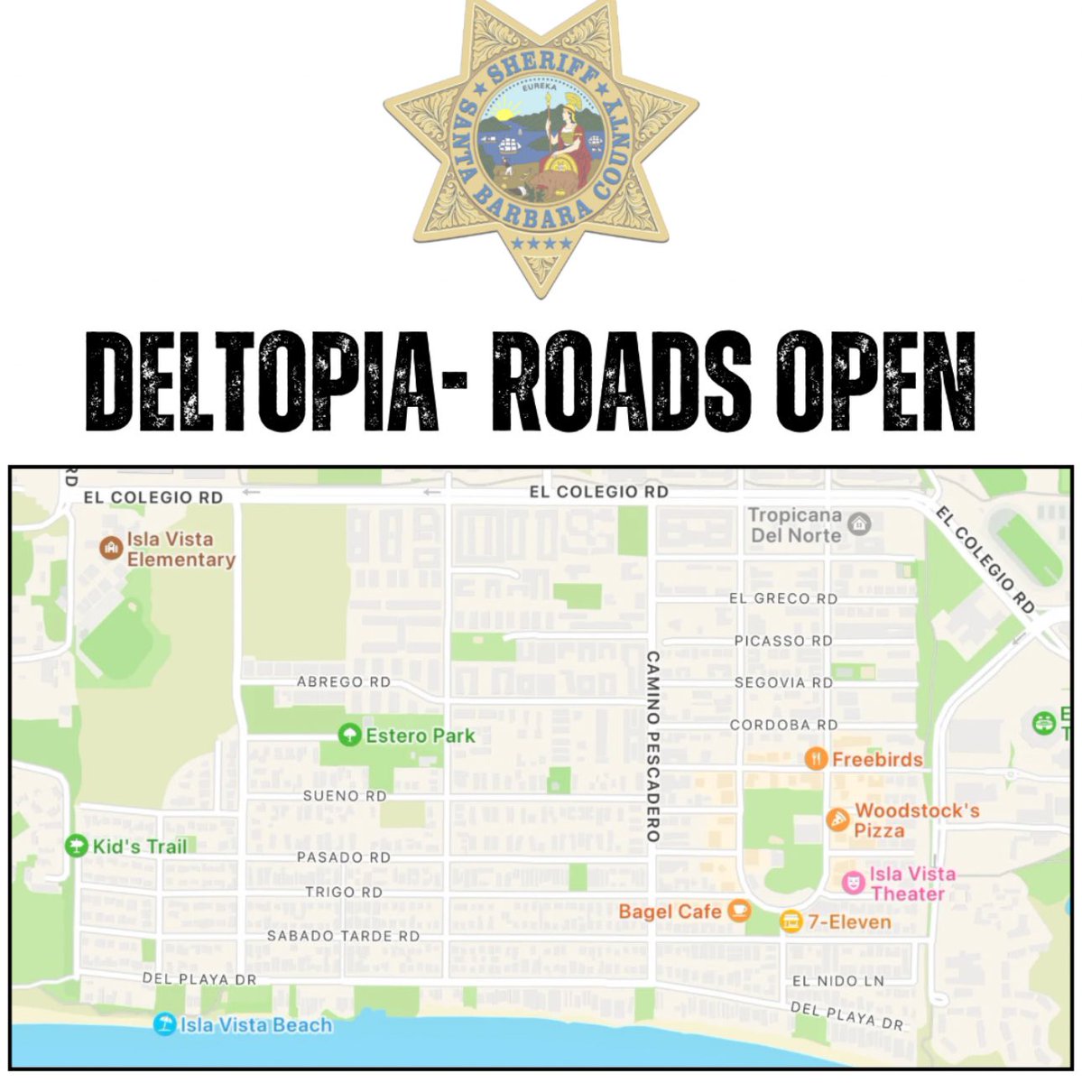 #IslaVista road closures have been cleared.  Please drive safe.