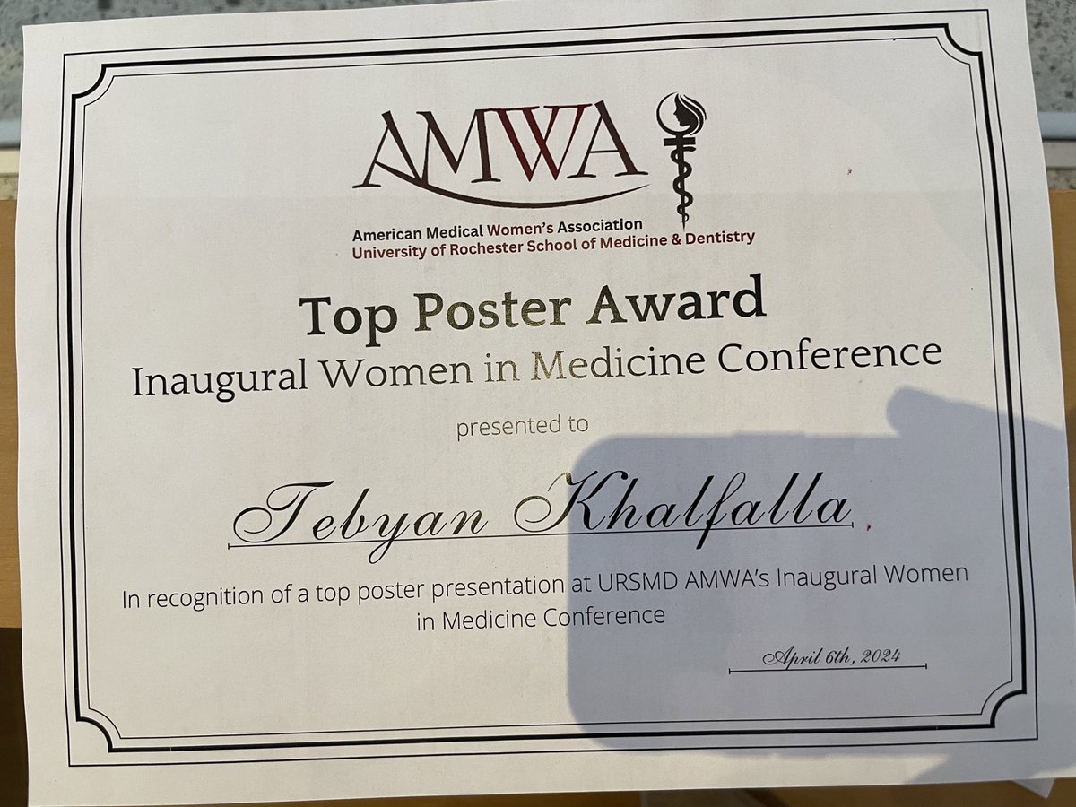 Had a great time this weekend attending an <a href="/AMWADoctors/">AMWA Doctors</a> conference sponsored by <a href="/URochester_SMD/">URochester SMD</a>, bringing in my second research award of the year ☺️