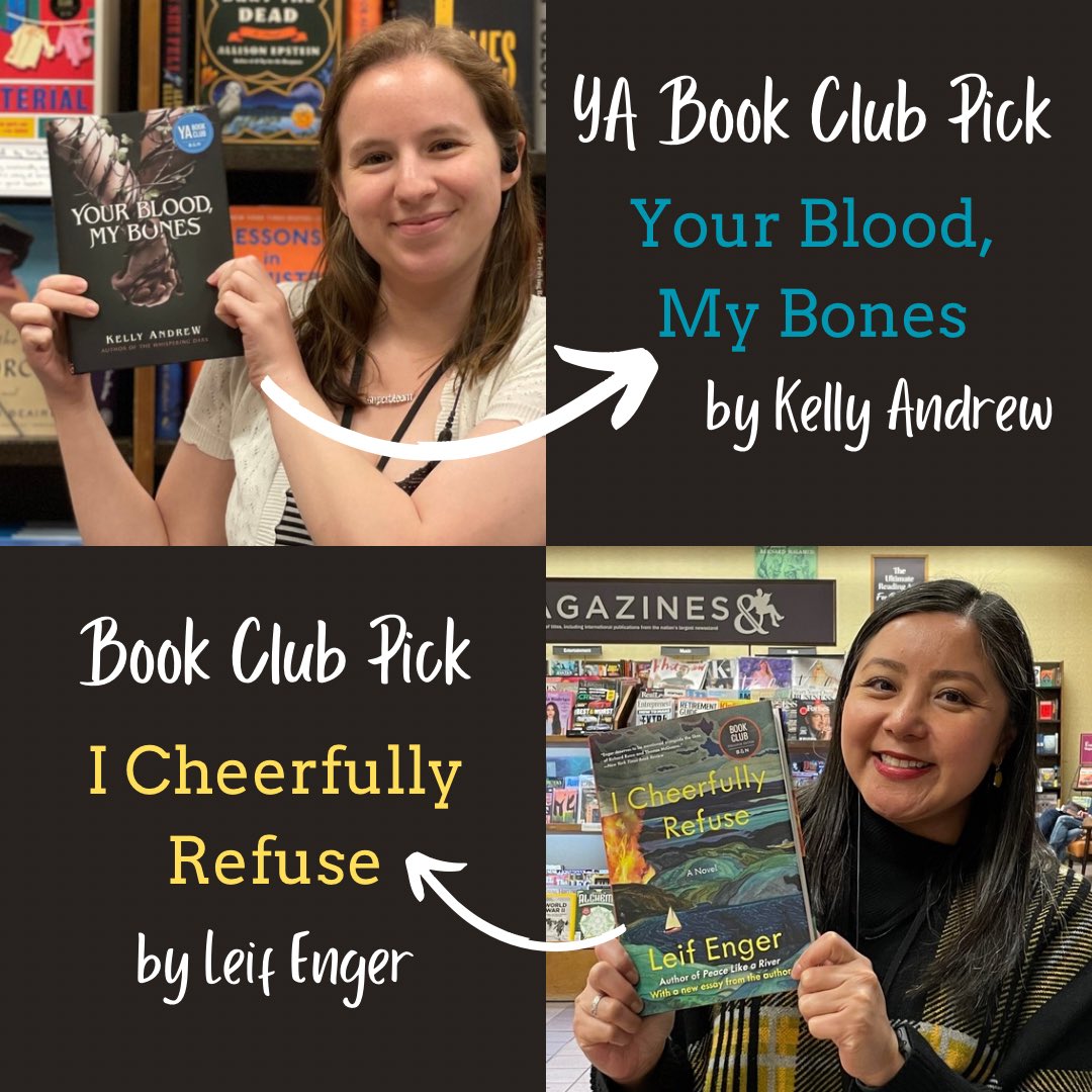 Introducing this month’s Book Club Picks! 
📚
YOUR BLOOD, MY BONES, @kayaydrew 
📚
I CHEERFULLY REFUSE, @leifenger 
📚
@barnesandnoble #bnbookclub #yabookclub #yourbloodmybones #icheerfullyrefuse #fictionreads #yareads #mustreads #ourmonthlypicks #booksbooksbooks #tbrlist