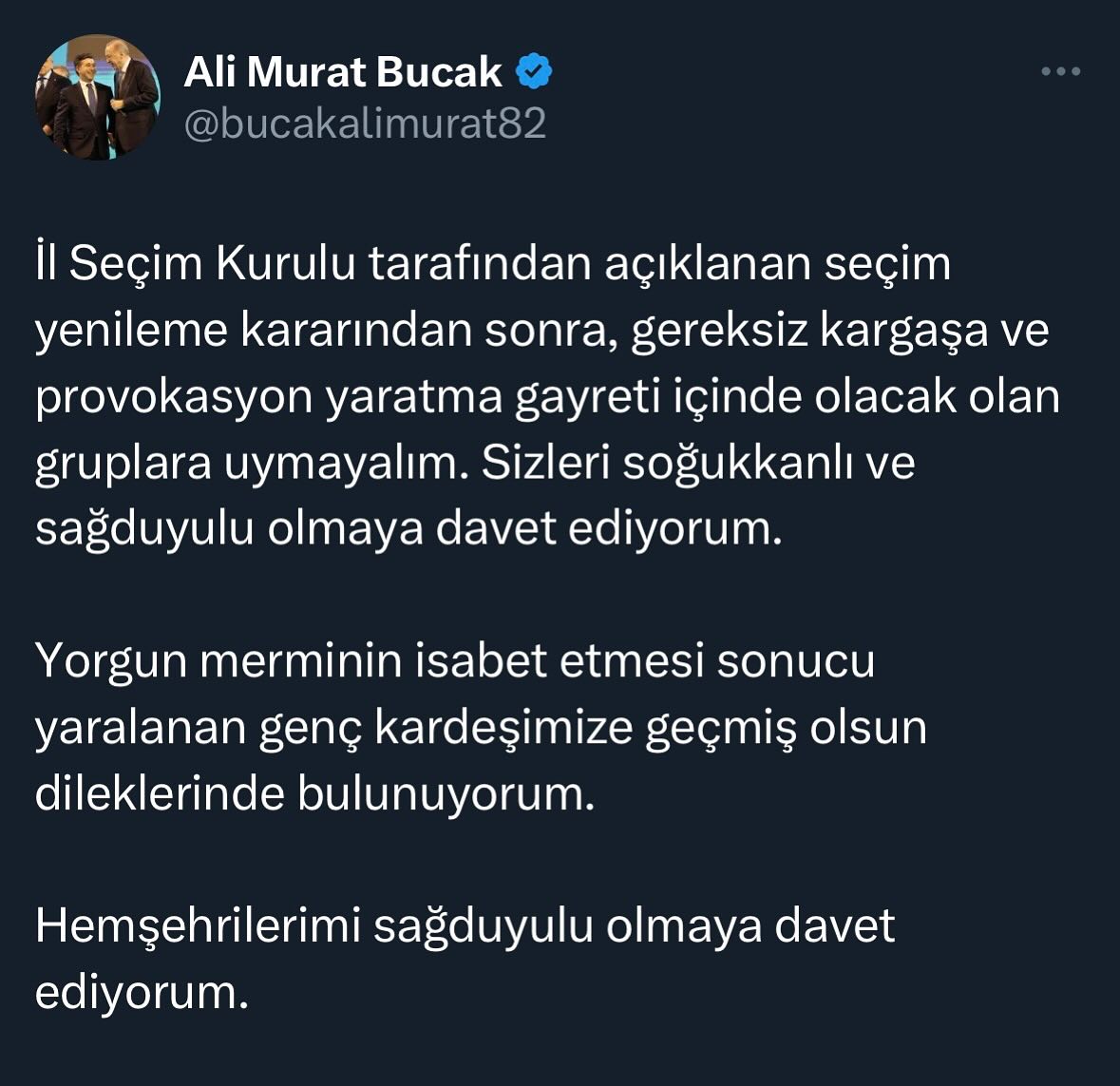 #SONDAKİKA Ali Murat Bucak’tan Siverek için sağduyu çağrısı 

@bucakalimurat82 
.
#siverek #seçim #yerelseçim #akparti #alimuratbucak #haber #sondakika #sukhaber #türkiye