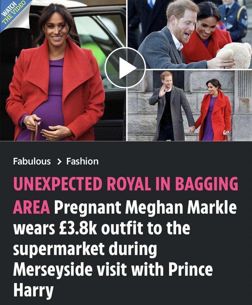 Several interesting headlines emerged around the time Meg and Haz visited Birkenhead, as the press teased having information about Meg's fake pregnancy. In this particular headline, the 'unexpected royal' was Archie falling to Meg's knees. #SussexBabyScam #MeghanMarkleEXPOSED