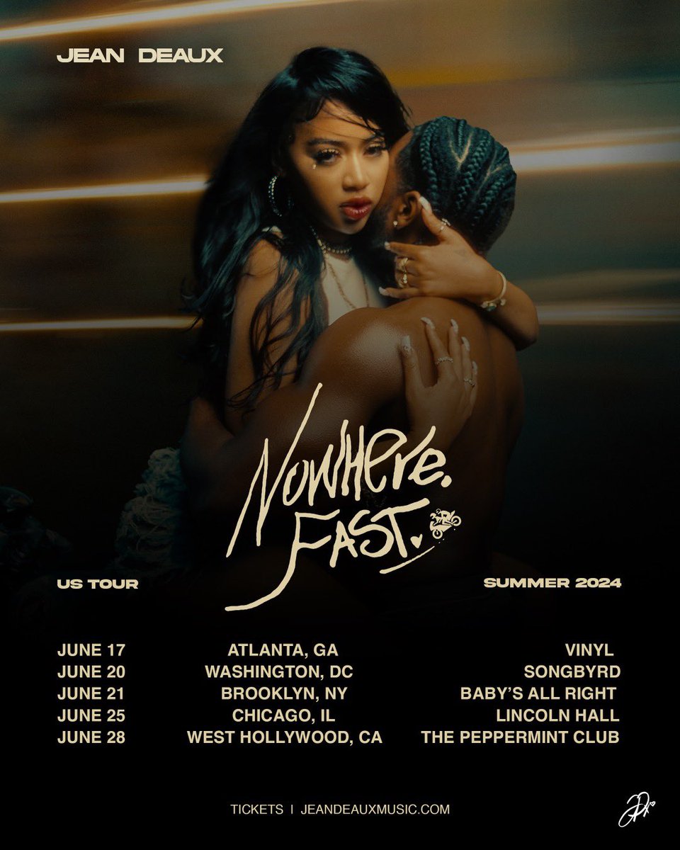 THE #NOWHEREFAST tour tix are officially live 🏍️💨🍃💕💕 They goin fast, make sure yall come get em before its too late!! RT to spread the word!!! TICKETS HERE: jeandeauxmusic.com/shows