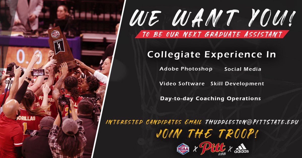 Hey young job seekers! Are you looking to break into the profession with an NCAA D2 team with great tradition and a winning pedigree? Check this out! I’m looking to connect people to my friend @ADPittState ! Lmk!