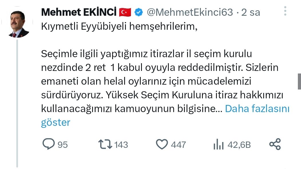 2 saat içerisinde #TwitterX görüntülemesi 42.600 olan sayın @MehmetEkinci63 için
Biz sadece Eyyübiye'linin #HAKKINI arıyoruz.
@bybekirbozdag @hasandogan 
@RTErdogan @erkankandemir @mehmetozhaseki @adelioglu63 @AEminOnenOfis @CYAZMAC @malicevheri @HikmetBasak_63 @ProfDrDusak