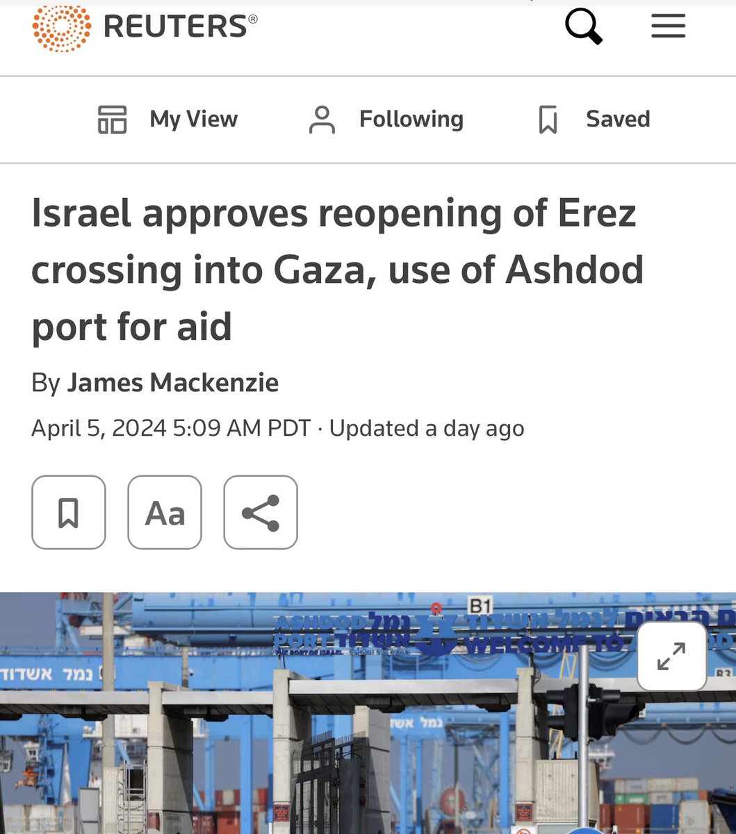 “Anyone saying ‘intentional starvation’ is lying or being lied to.” 2 weeks later—in the wake of global outrage after killing WCK workers—Israel is forced to reopen some of the crossings, bakeries and water pipelines it was *intentionally* keeping closed. Would you look at that.